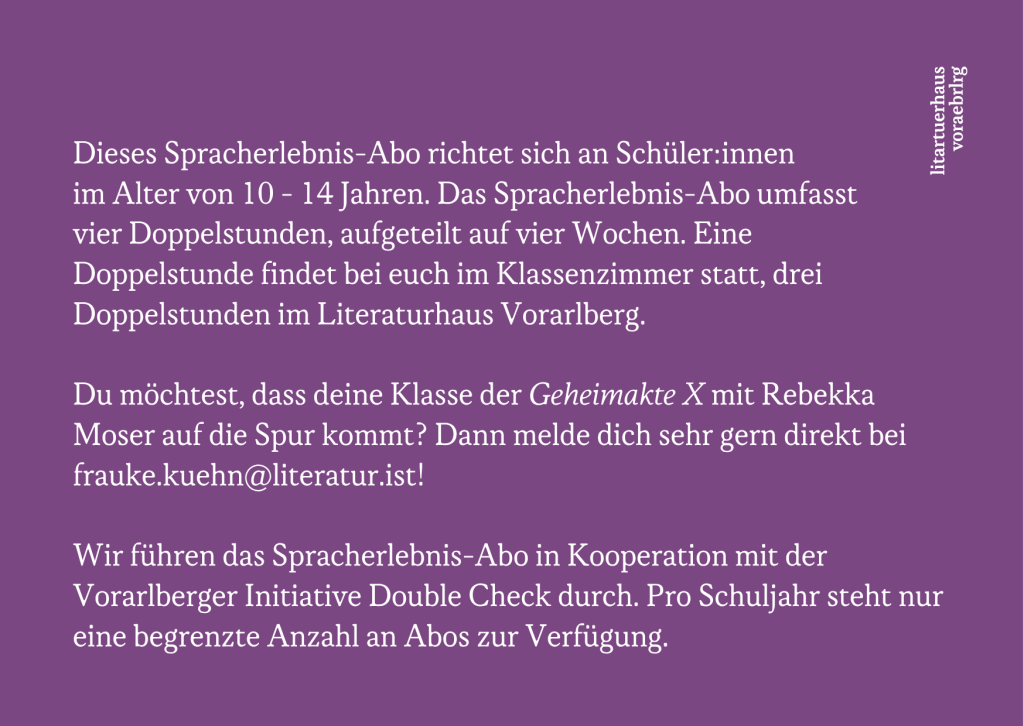 Spracherlebnis Abo mit Krimiautorin Rebekka Moser